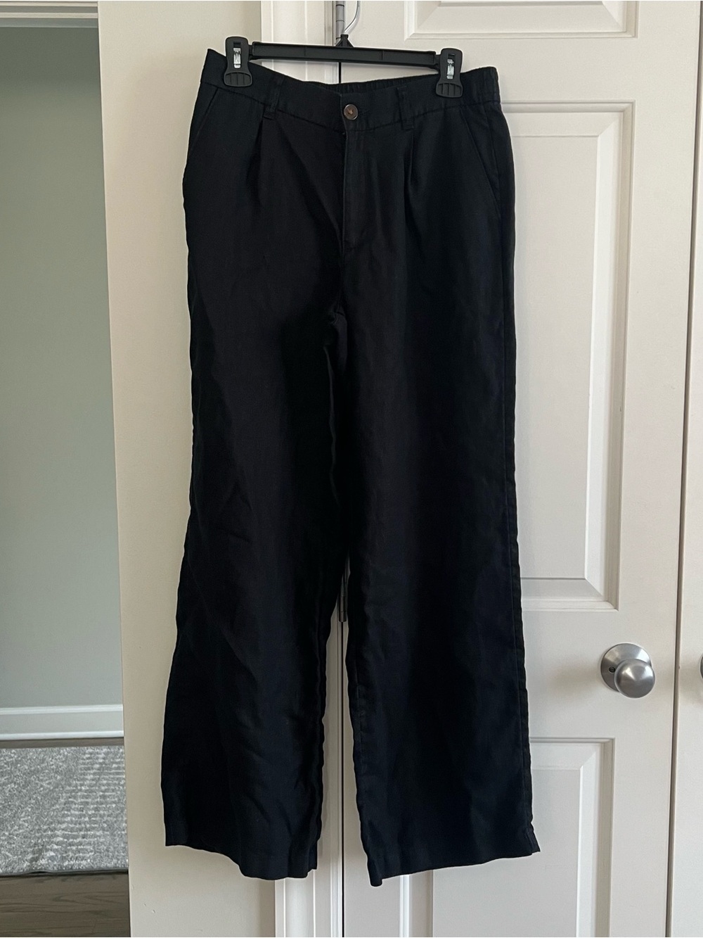 Wide Leg Pants 100% Linen Full Length Black High Waist Lands’ End Size 6 Office